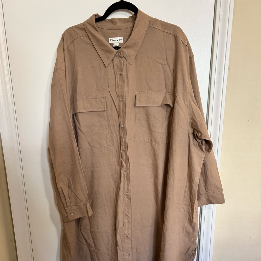 Ava & Viv Shirt Dress Duster Plus Size Button Up Size 3X